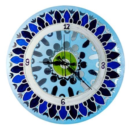Handcrafted Blue Lippan Art Wall Clock